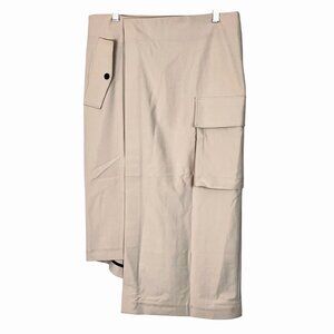 DKNY Womens Size 2 Beige Stretch Cargo Wrap Skirt Pockets Asymmetrical Hem NWT